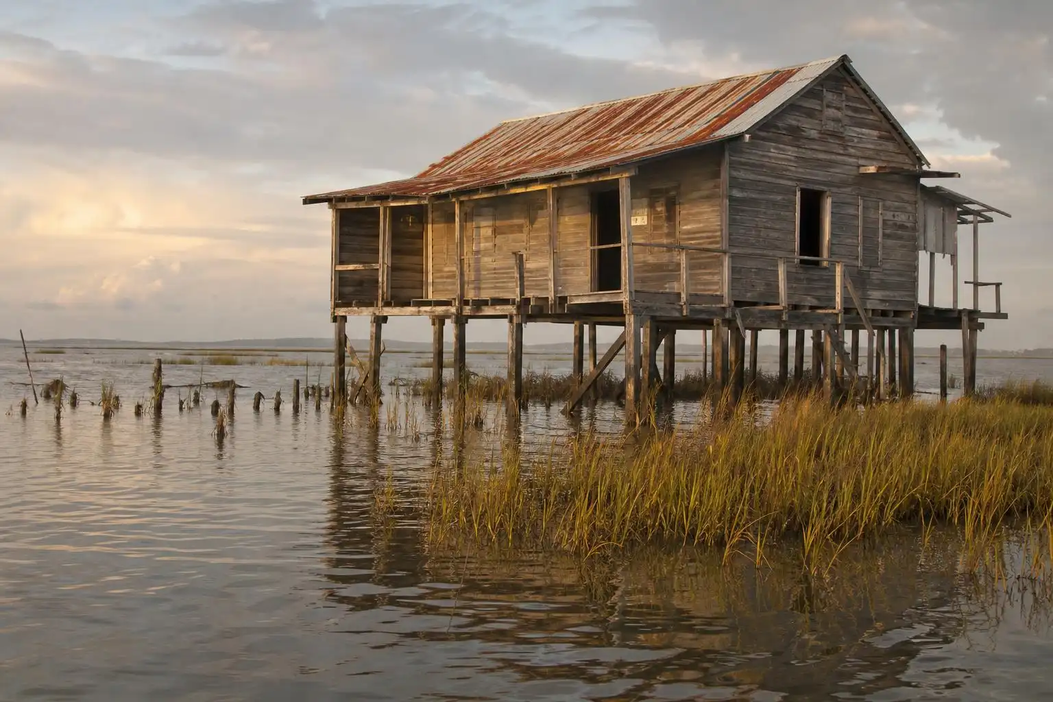 A coastal home elevated on pilings, a quiet sign of how homeowners are already adapting to rising water.
